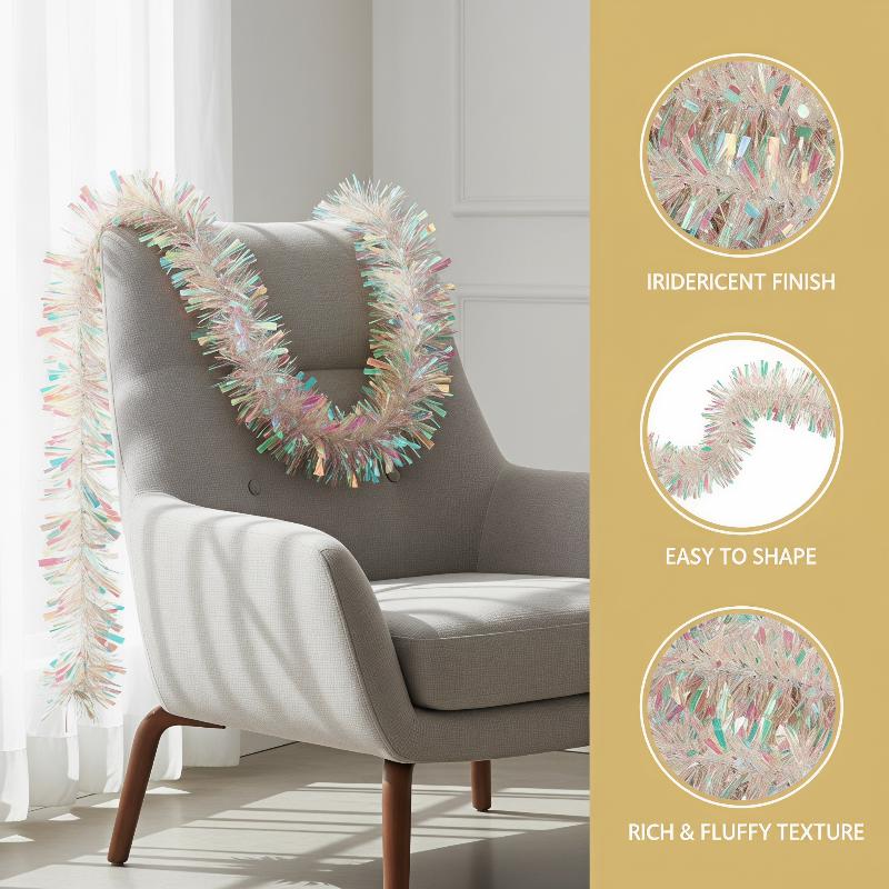 Tinsel Garland Decoration - Lichtgroene iriserende holografische tinsel guirlande glanzende