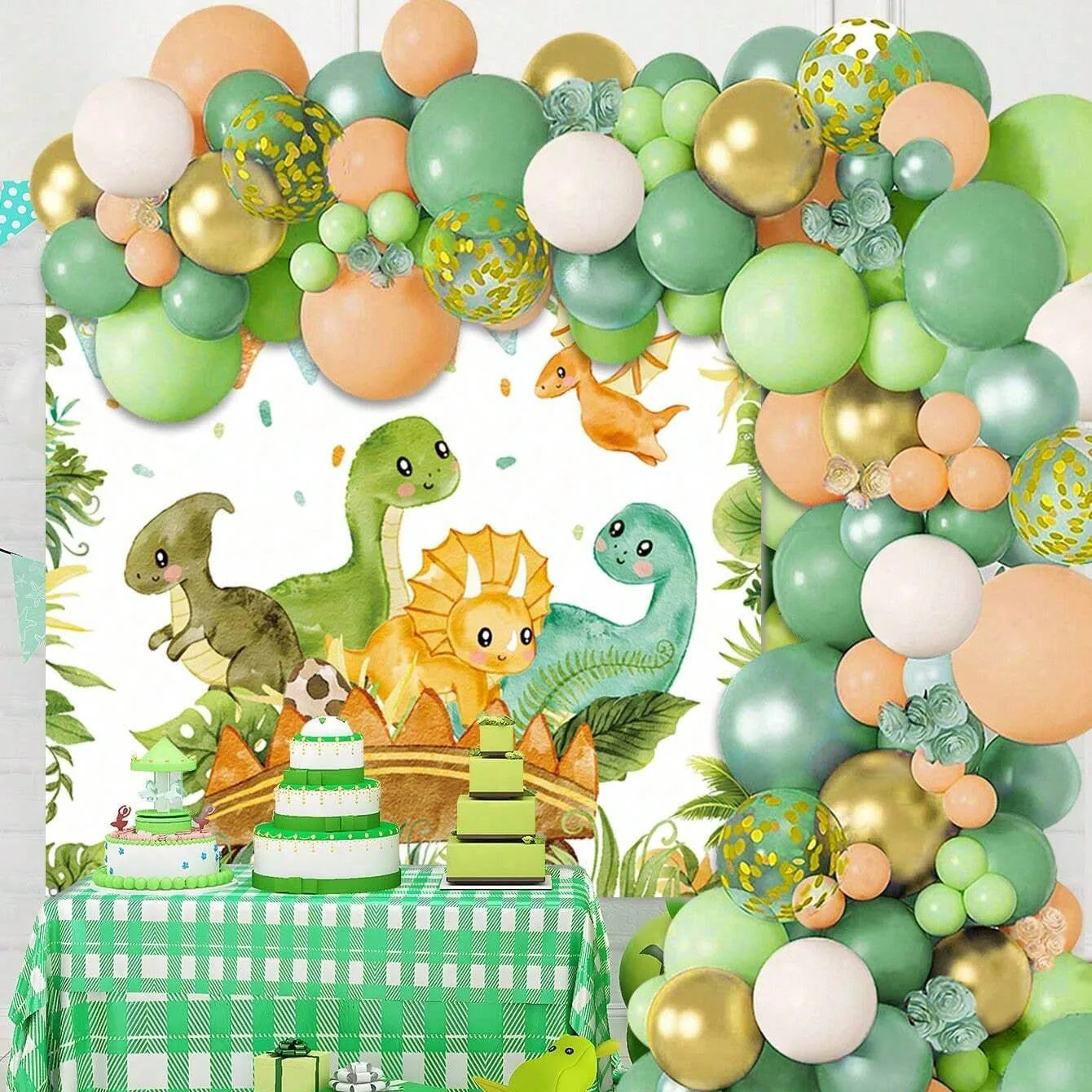 Tinsel Garland Decoration - Dinosaurus ballon set boog voor kinderverjaardag