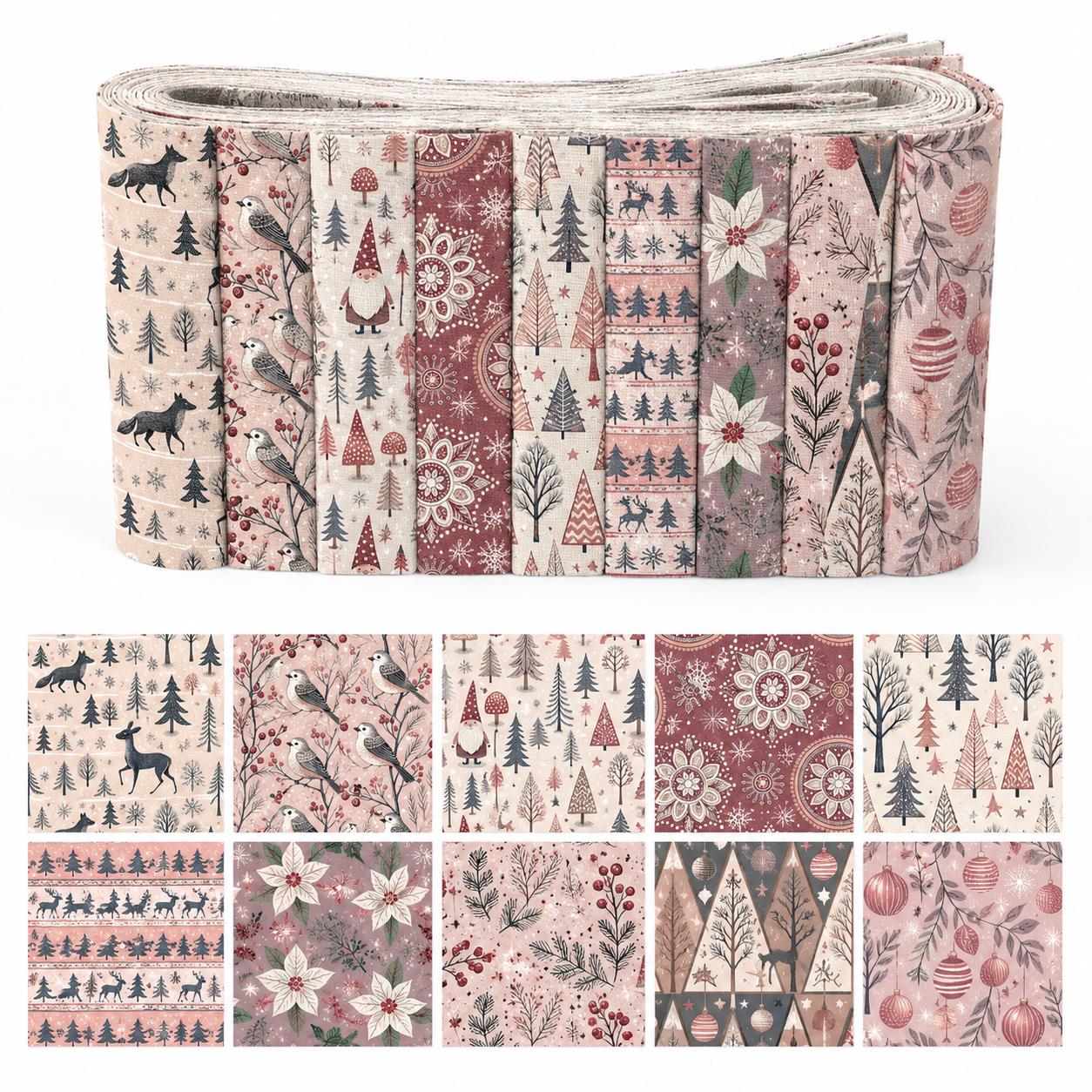 Christmas Table Runner - 10 stuks Kerstpatroon Jelly Roll Stoffenstrips