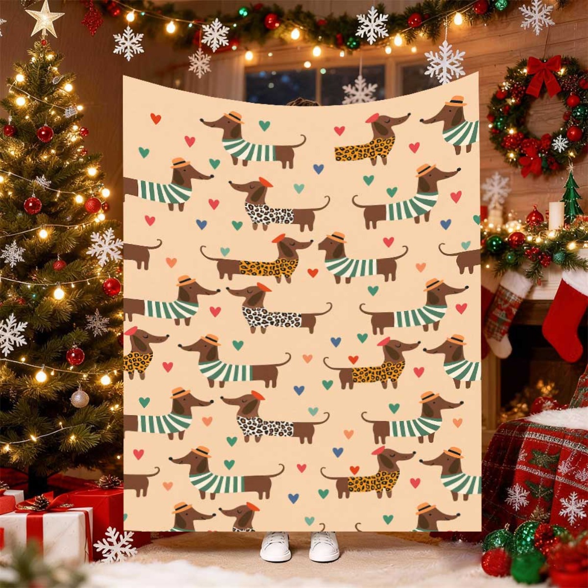 Christmas Throw Blanket - Leuke Kerst Teckel Hondendeken Warme Gezellige